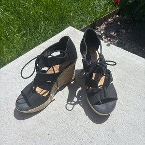 Merona Black Wedge Sandals with Lace-Up Design